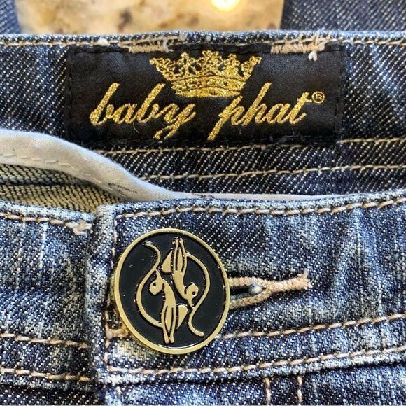 Baby Phat Gold Label Distressed High Rise Waist Denim Jeans SIZE 16 - Picture 6 of 10